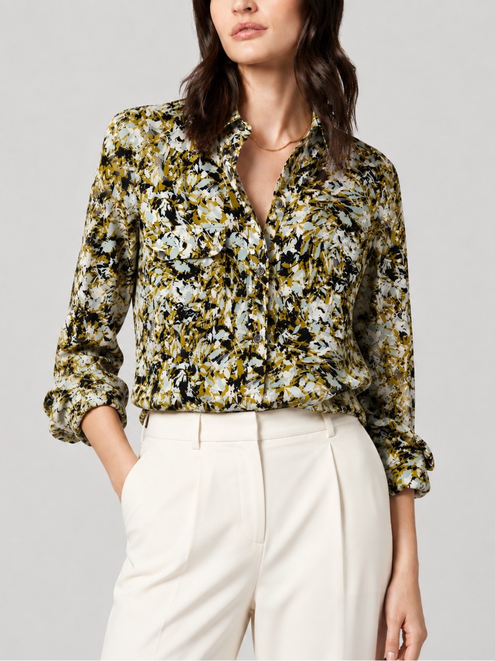 Equipment Femme Reese 100% Silk Abstract Print Blouse Size L